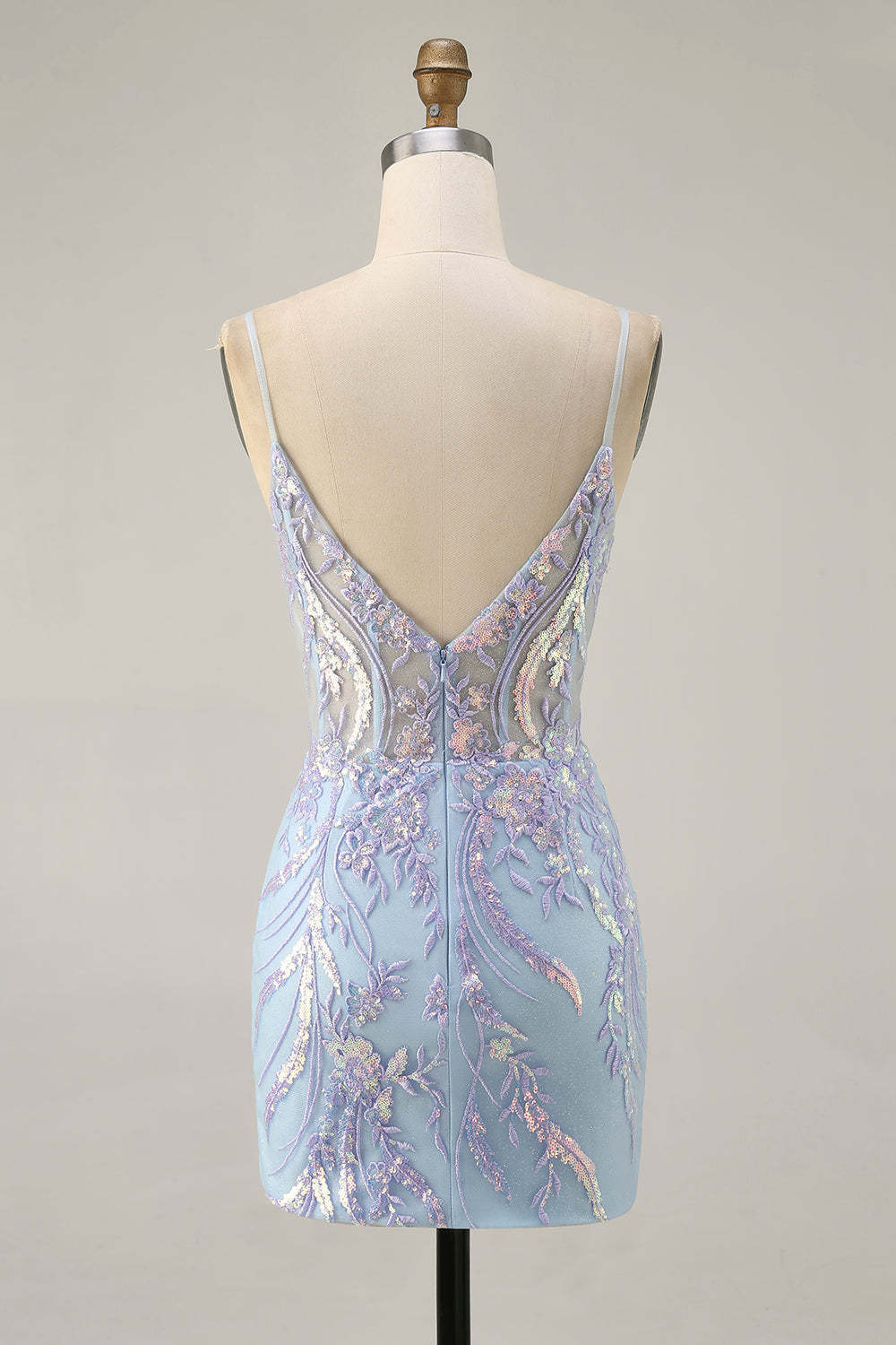 Sparkly Blue Corset Spaghetti Straps Lace Short Homecoming Dress with Sequins