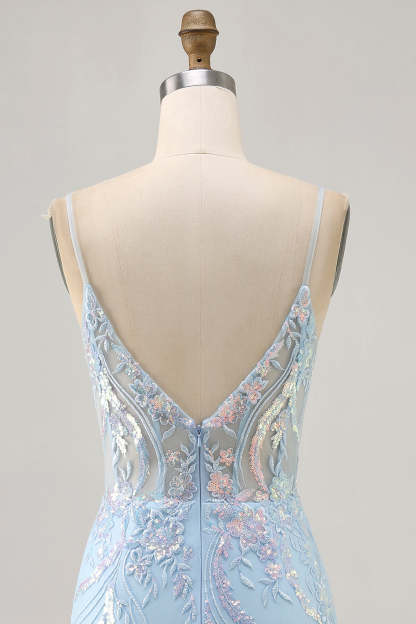 Sparkly Light Blue Tight Short Corset Sequined Homecoming Dress with Embroidery