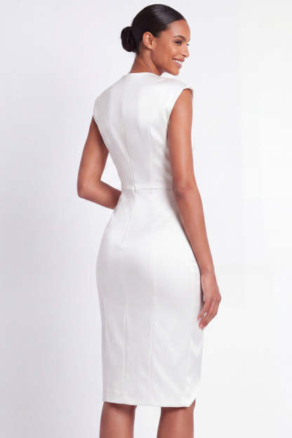 Navy Sheath V Neck Midi Work Dress