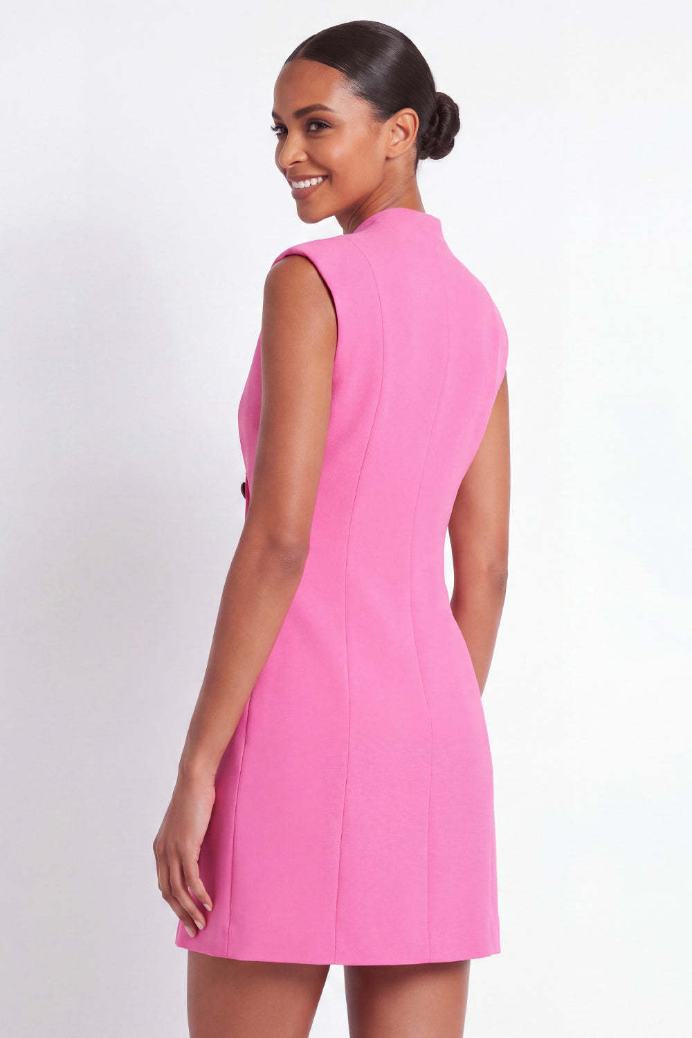 Pink Sheath Double Breasted Short Work Dress