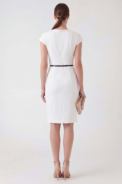 Round Neck Sheath White Short Work Dress with Slit