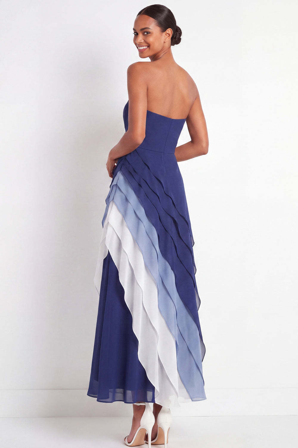 Blue A Line Sweetheart Ruched Long Wedding Guest Dress