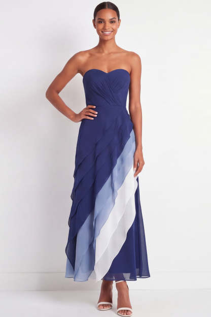Blue A Line Sweetheart Ruched Long Wedding Guest Dress