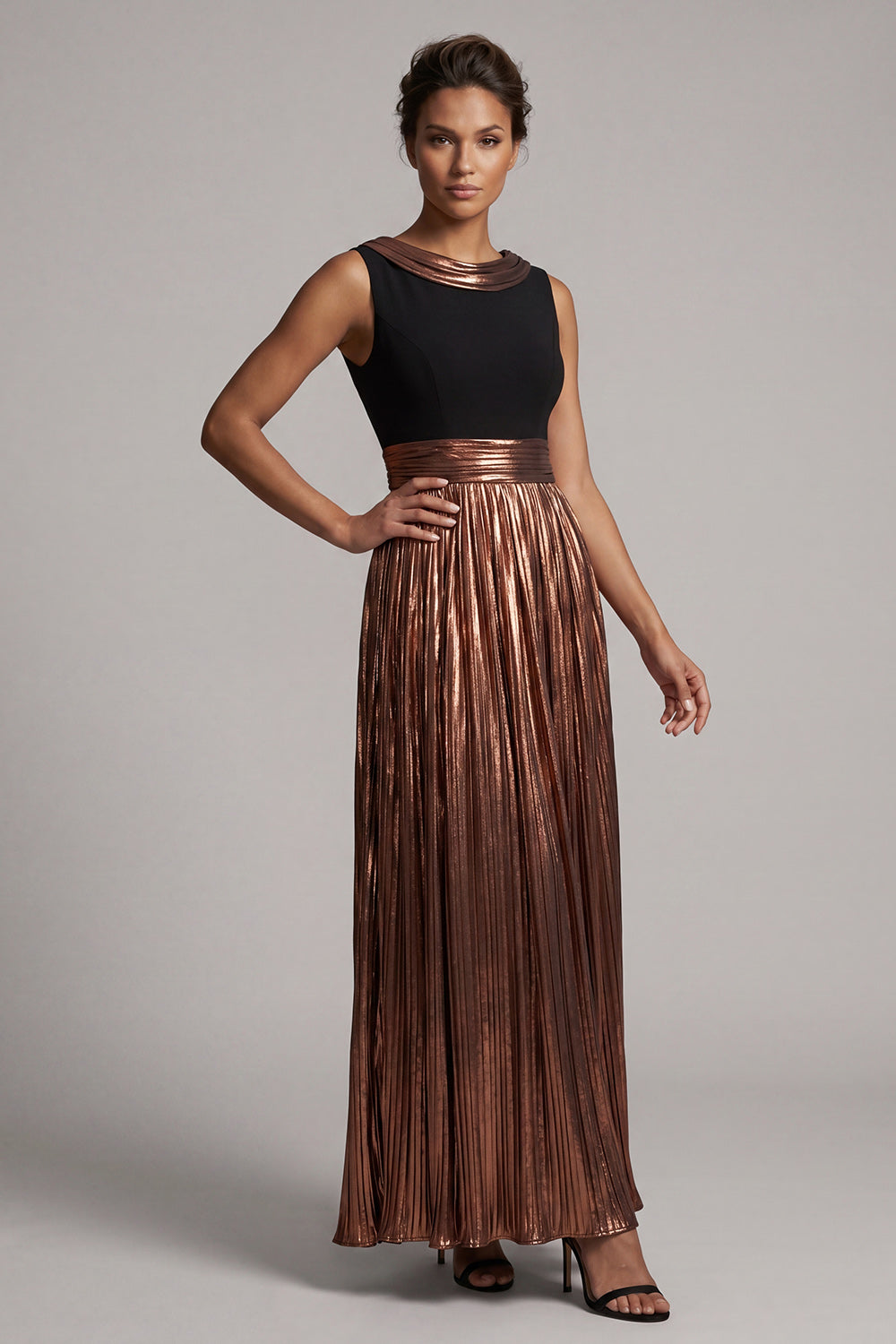 Coffee A Line Pleated Long Mother of the Bride Dress