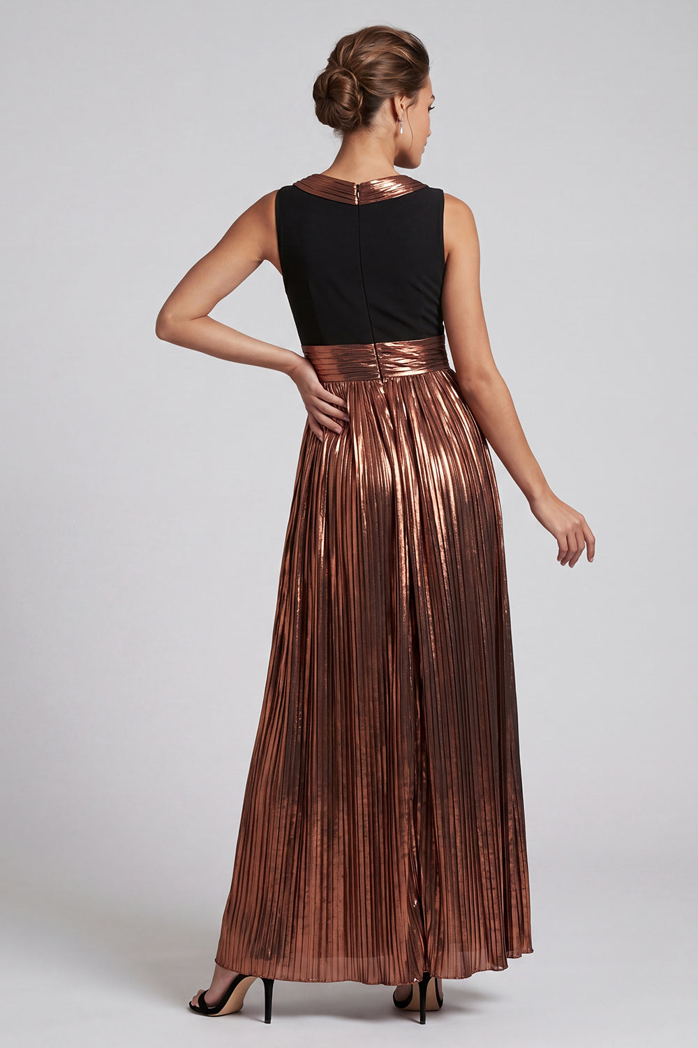 Coffee A Line Pleated Long Mother of the Bride Dress
