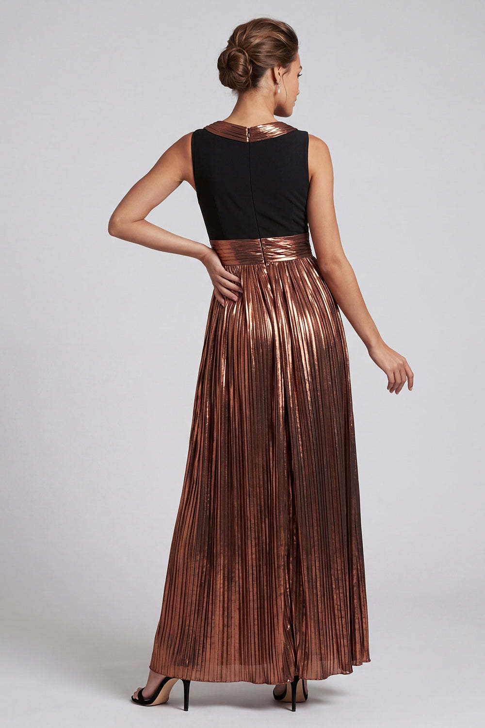 Coffee A Line Pleated Long Mother of the Bride Dress