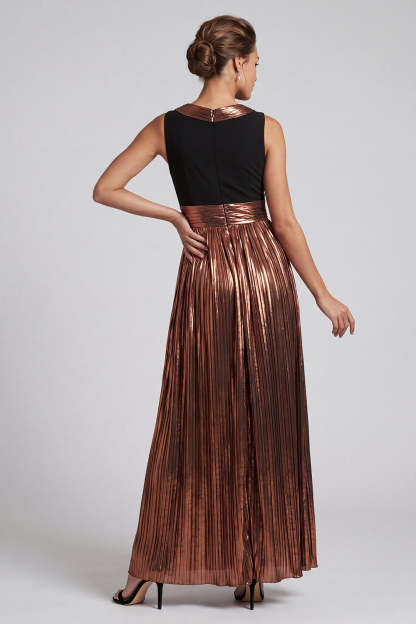 Coffee A Line Pleated Long Mother of the Bride Dress