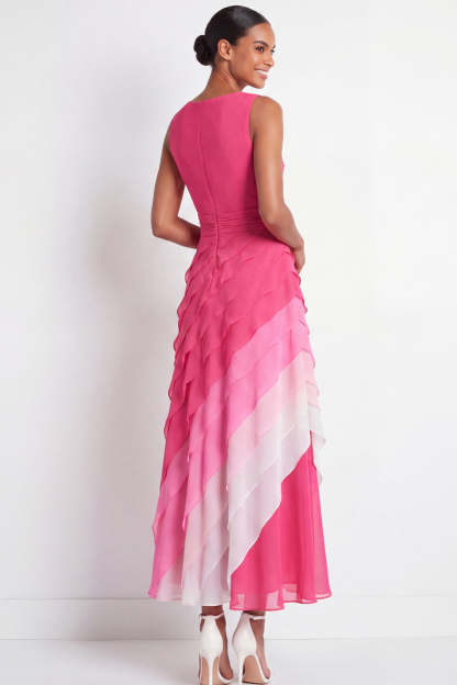 Fuchsia Tiered Ruffled A Line Long Formal Dress
