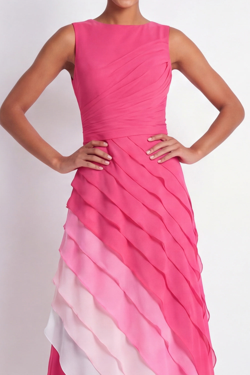 Fuchsia Tiered Ruffled A Line Long Formal Dress