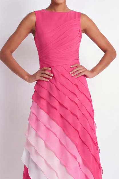 Fuchsia Tiered Ruffled A Line Long Formal Dress