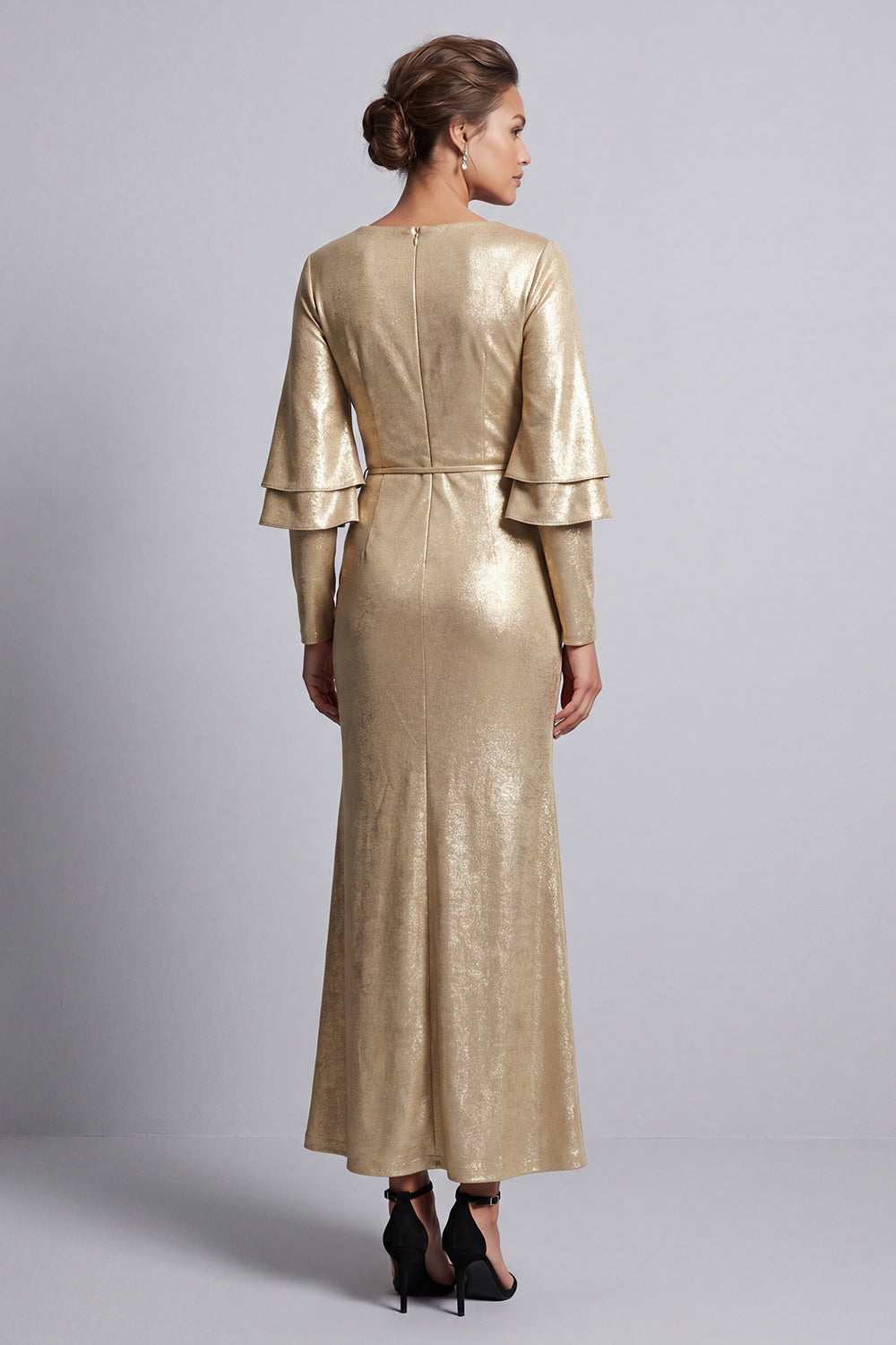Champagne Mermaid Flutter Sleeves Long Mother of the Bride Dress