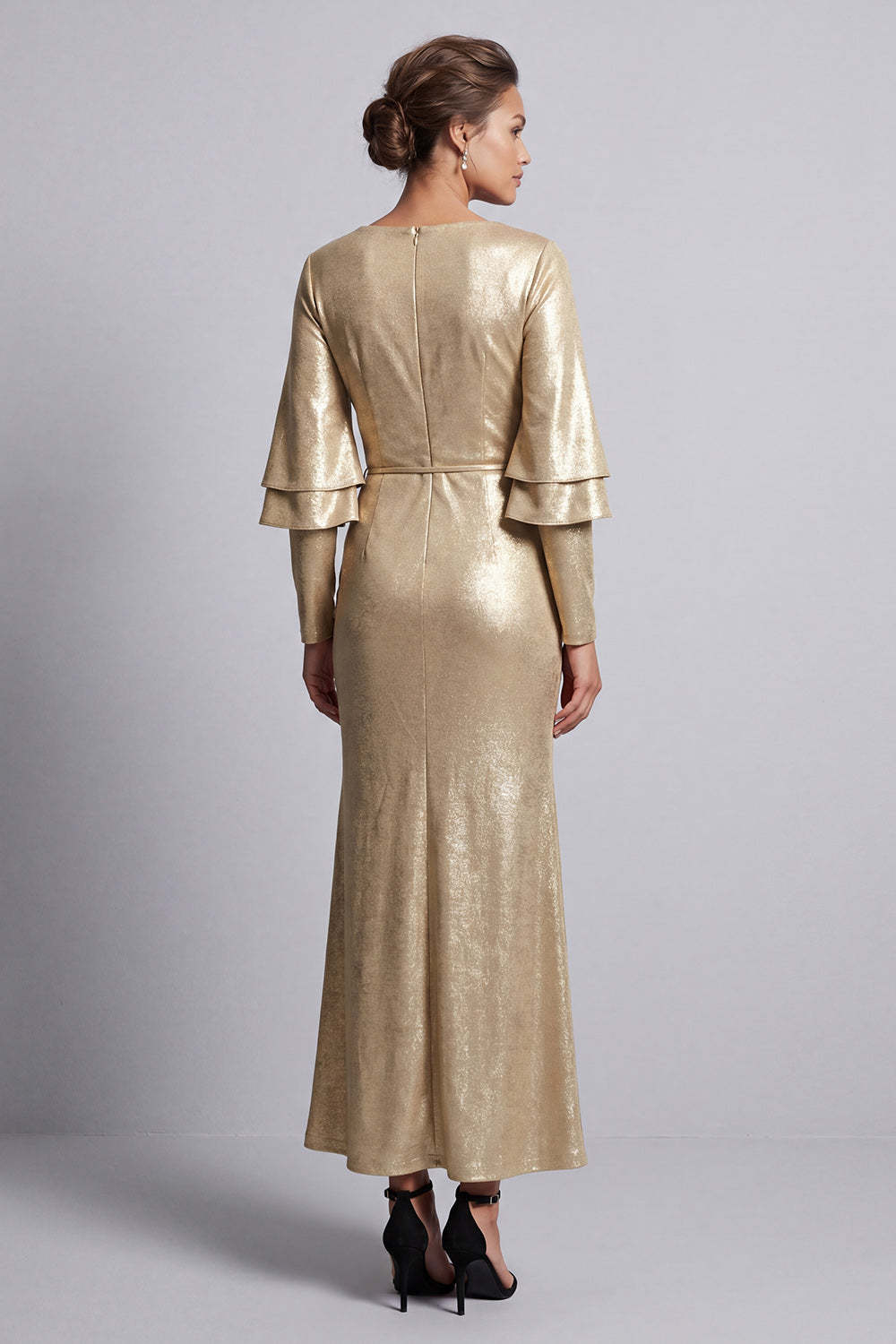 Champagne Mermaid Flutter Sleeves Long Mother of the Bride Dress
