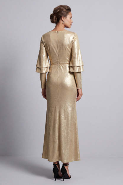 Champagne Mermaid Flutter Sleeves Long Mother of the Bride Dress