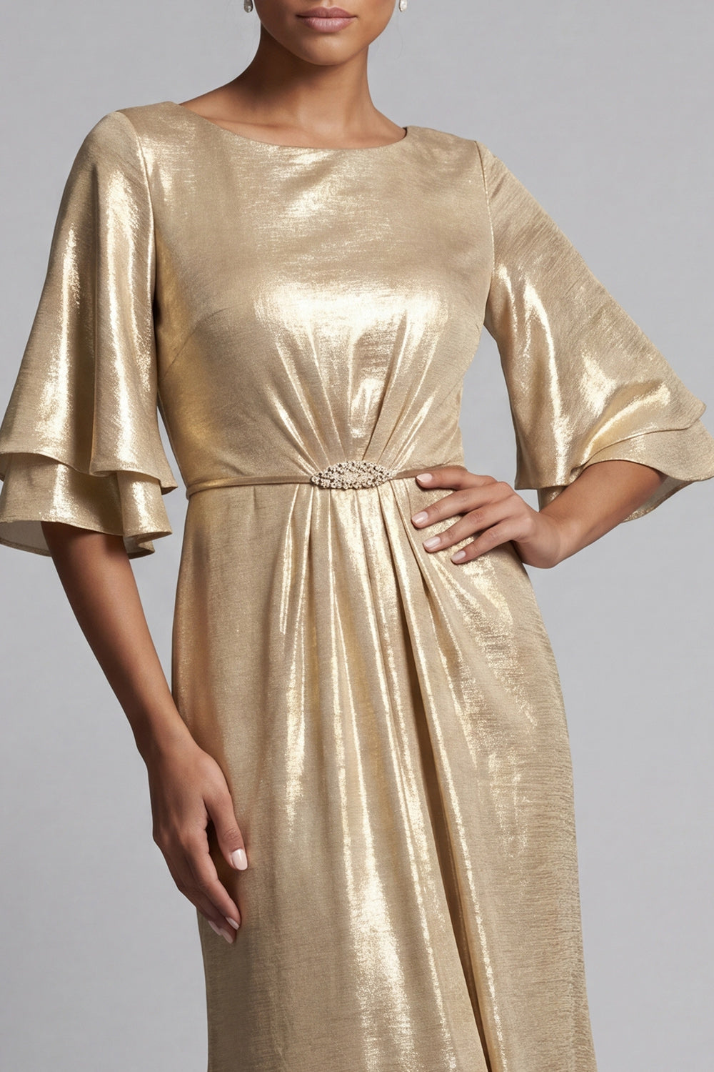Champagne Mermaid Flutter Sleeves Long Mother of the Bride Dress