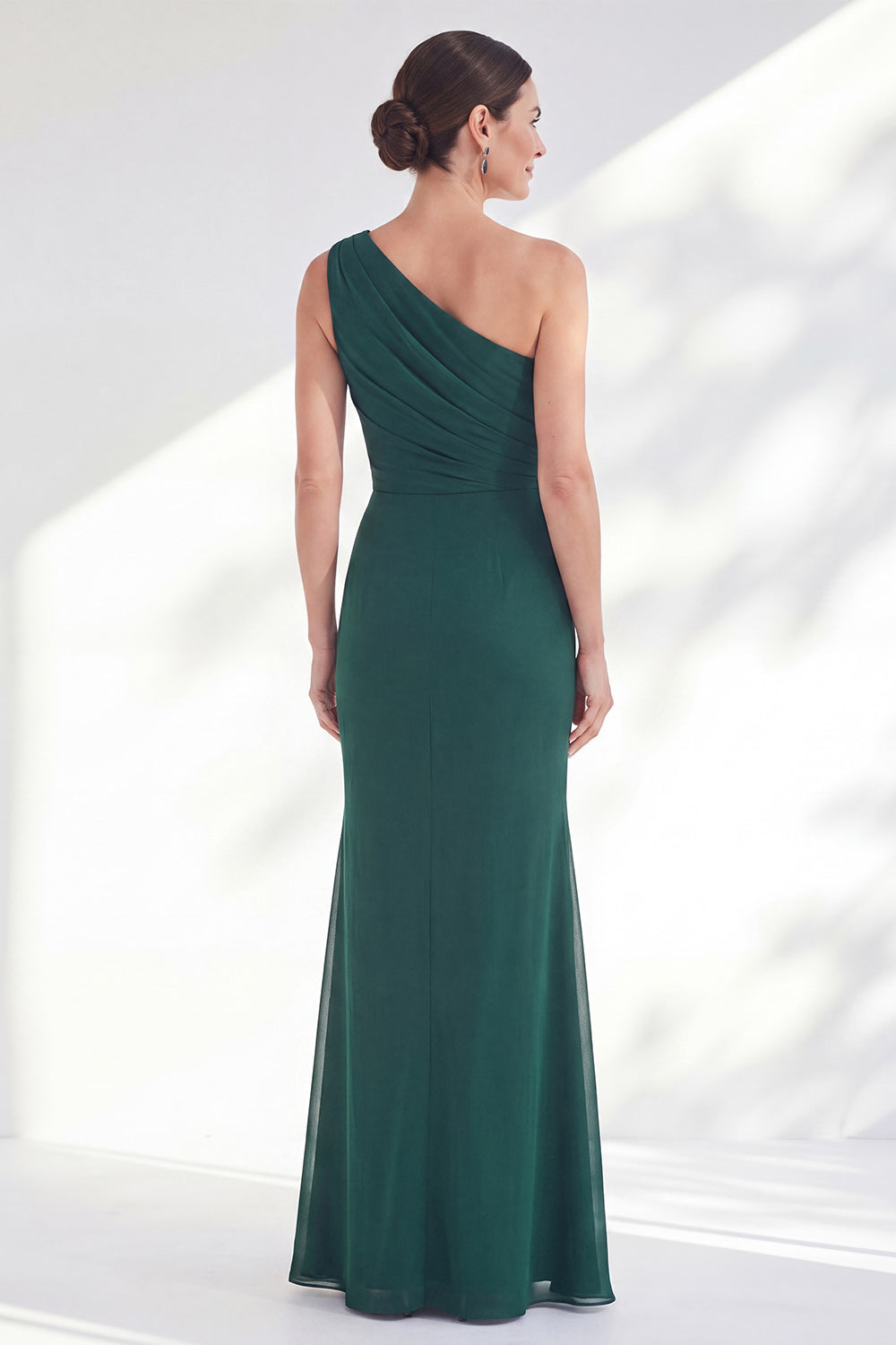 One Shoulder Ruched Green Mermaid Long Wedding Guest Dress