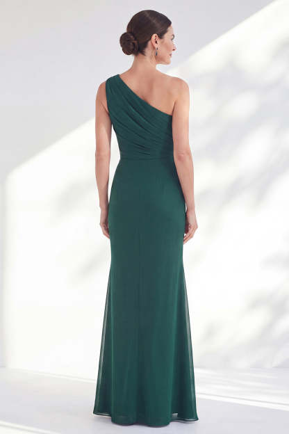 One Shoulder Ruched Green Mermaid Long Wedding Guest Dress