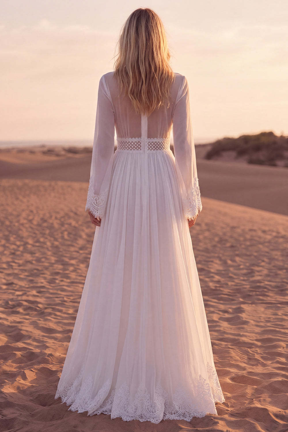 A Line Floral Embroidered Long Western Wedding Dress