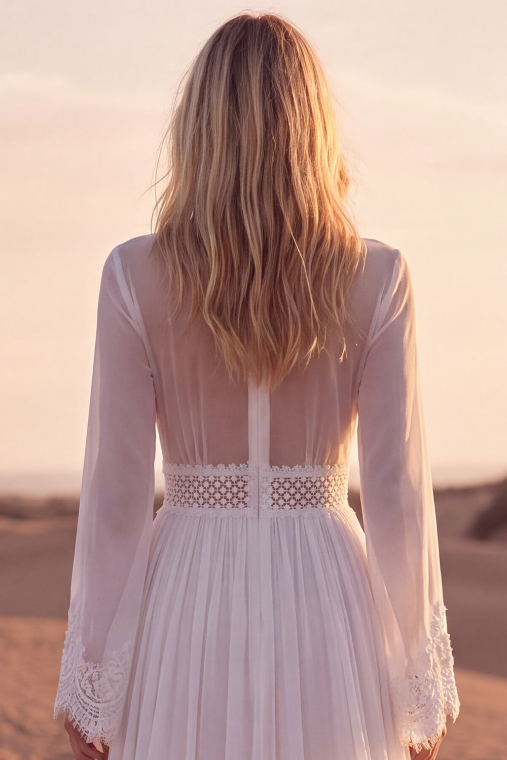 A Line Floral Embroidered Long Western Wedding Dress