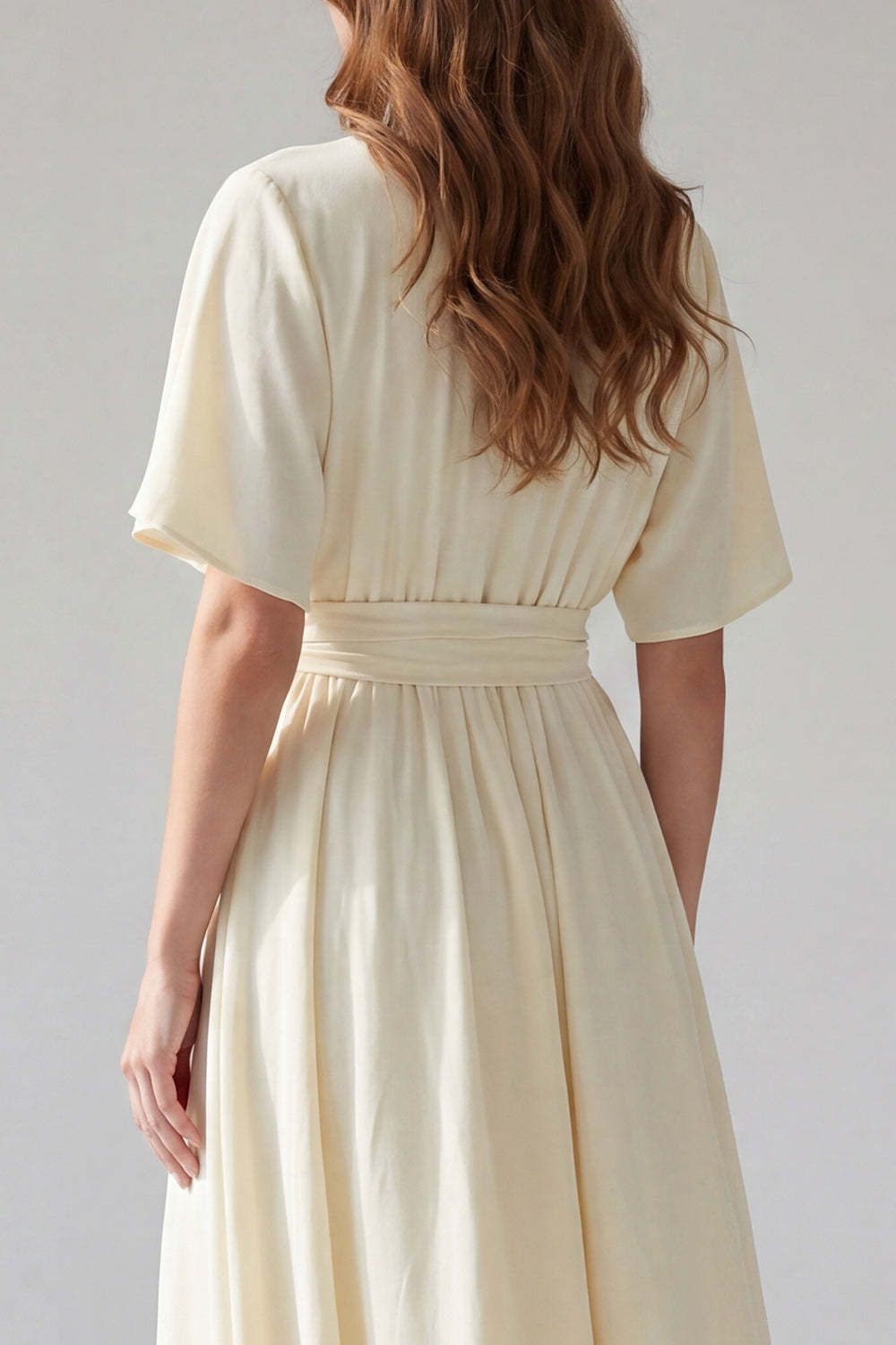 Apricot V Neck Short Sleeves Long Formal Dress