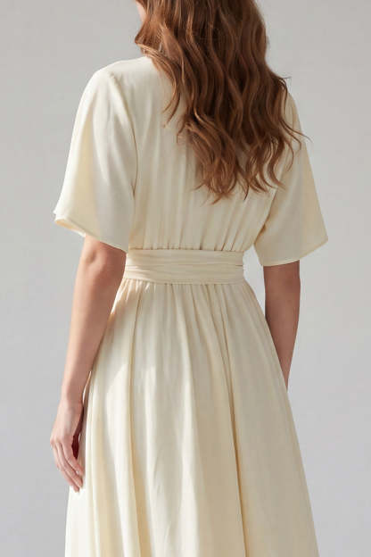 Apricot V Neck Short Sleeves Long Formal Dress