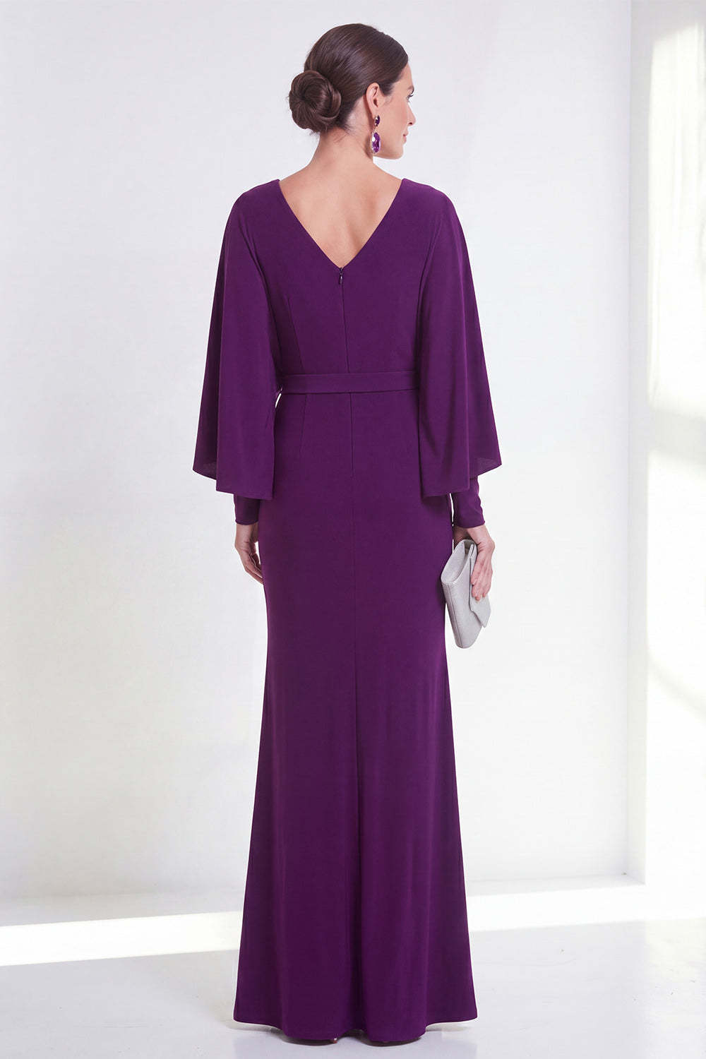 Mermaid Purple V Neck Long Wedding Guest Dress