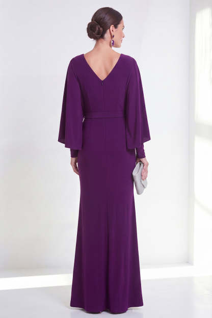 Mermaid Purple V Neck Long Wedding Guest Dress
