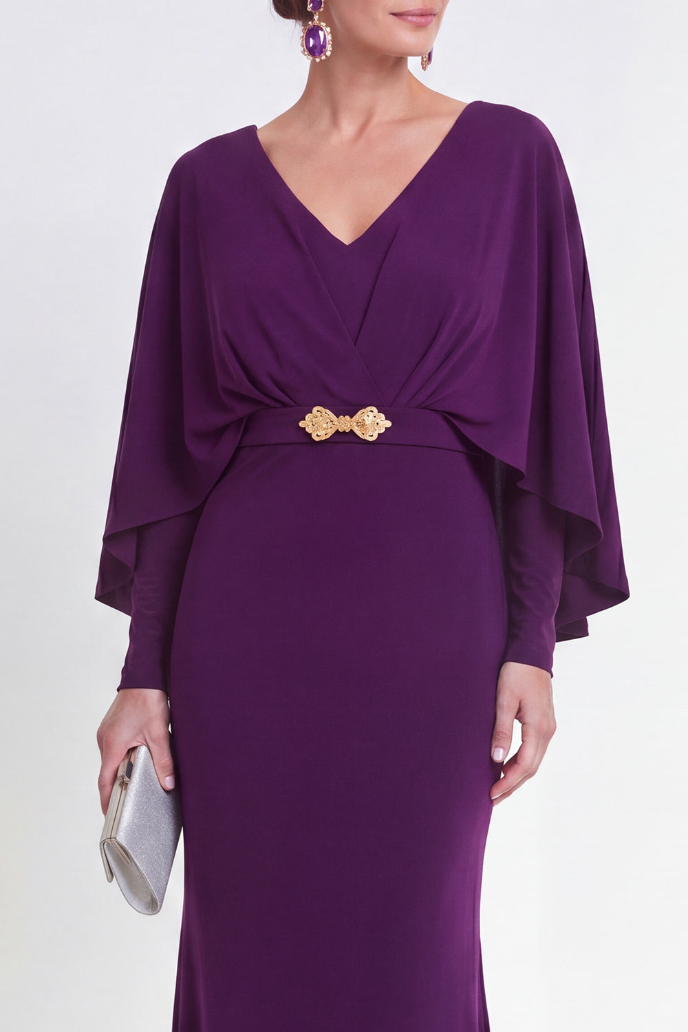 Mermaid Purple V Neck Long Wedding Guest Dress