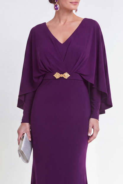 Mermaid Purple V Neck Long Wedding Guest Dress