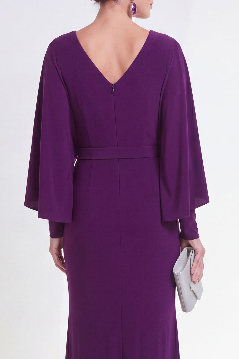 Mermaid Purple V Neck Long Wedding Guest Dress