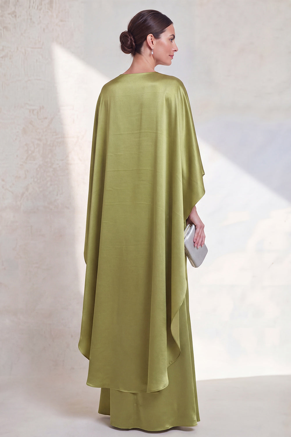 Satin Green Mermaid V Neck Long Formal Dress with Cape