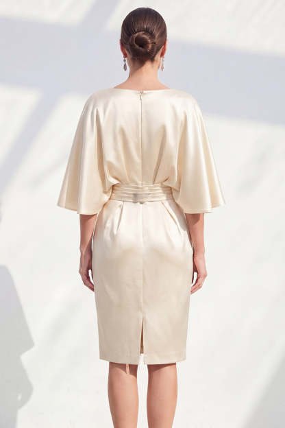 Sheath Champagne Ruched Satin Short Wedding Guest Dress