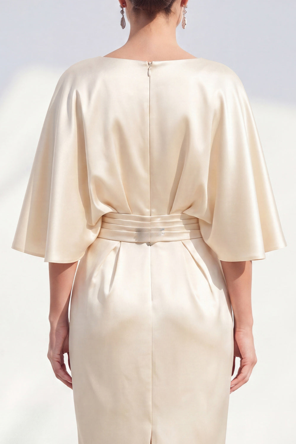 Sheath Champagne Ruched Satin Short Wedding Guest Dress
