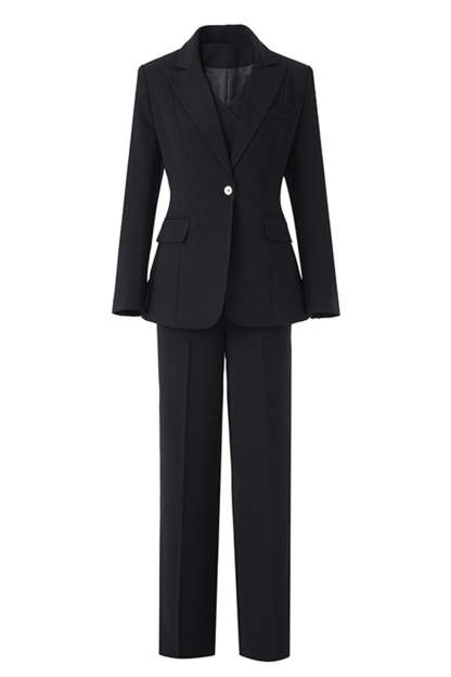 Black 3 Piece Notched Lapel Business Suits with Sleeves