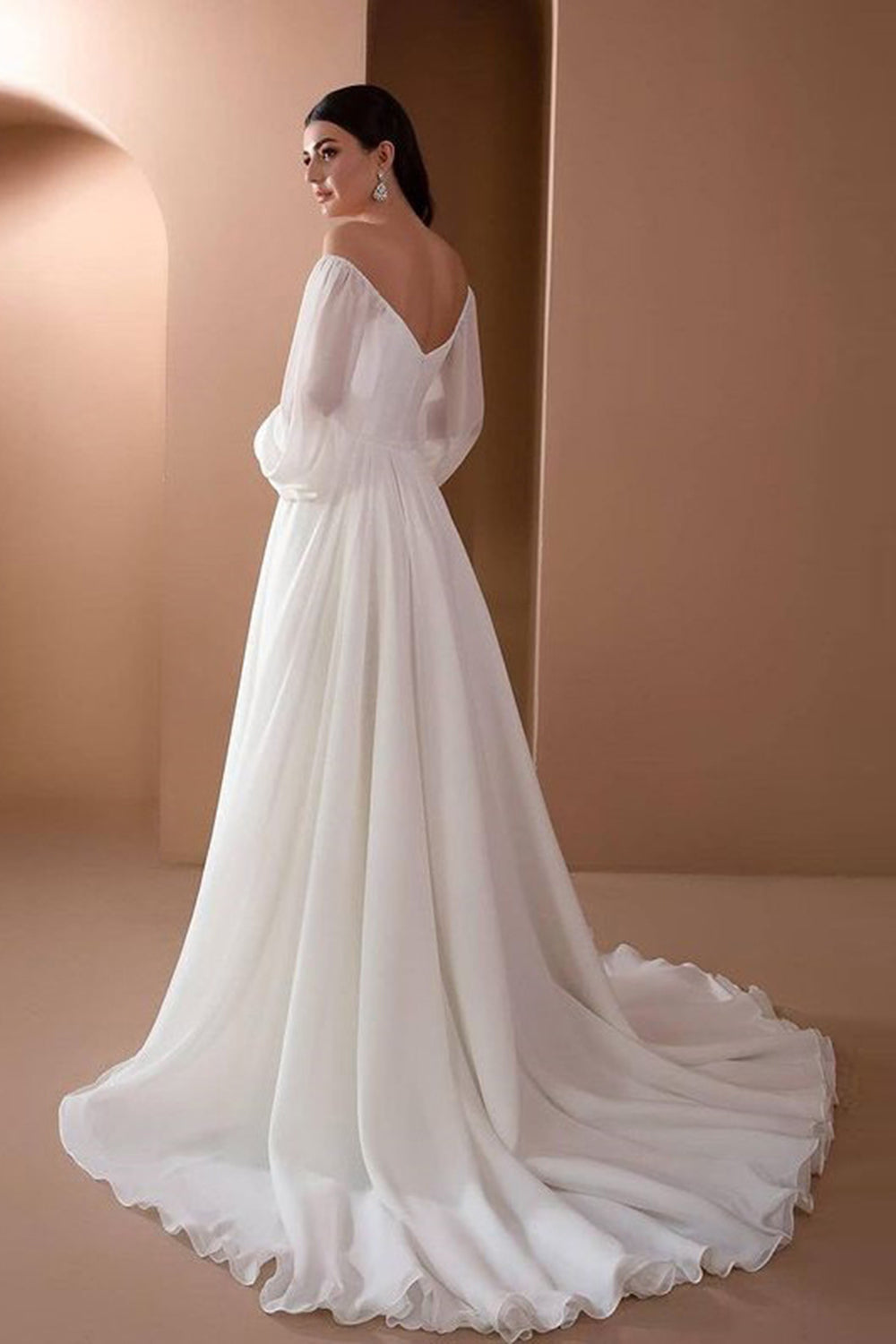 Elegant White A-Line Off the Shoulder Long Sleeves Prom Dress