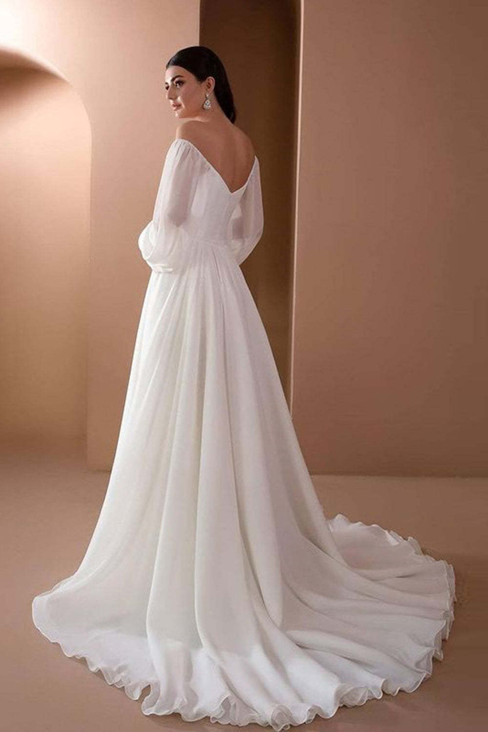 Elegant White A-Line Off the Shoulder Long Sleeves Prom Dress