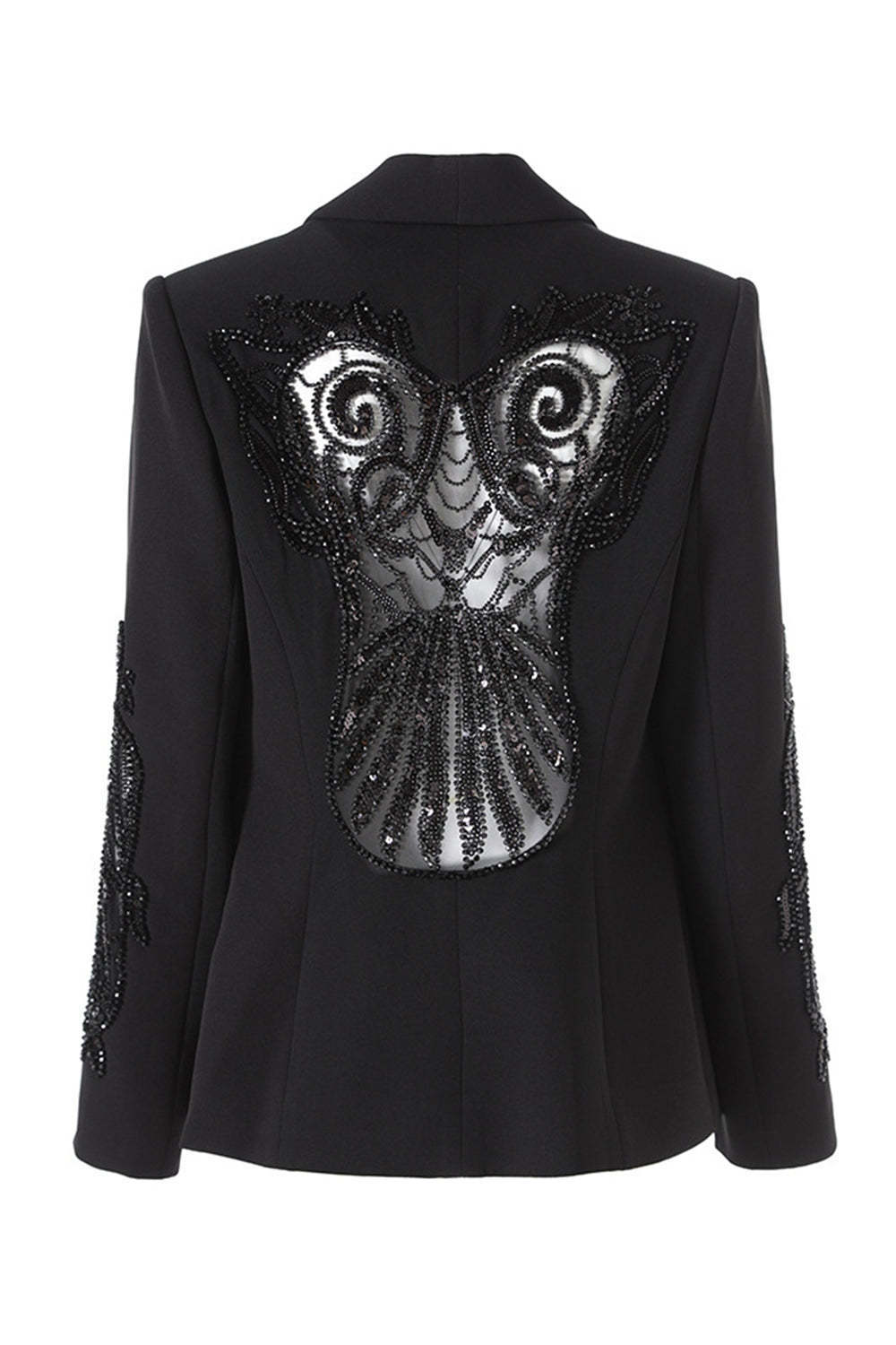 Sparkly Black Shawl Lapel Sequin Women Prom Blazer with Sleeves