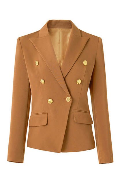 Black Peak Lapel Double Breasted Women Prom Blazer with Sleeves