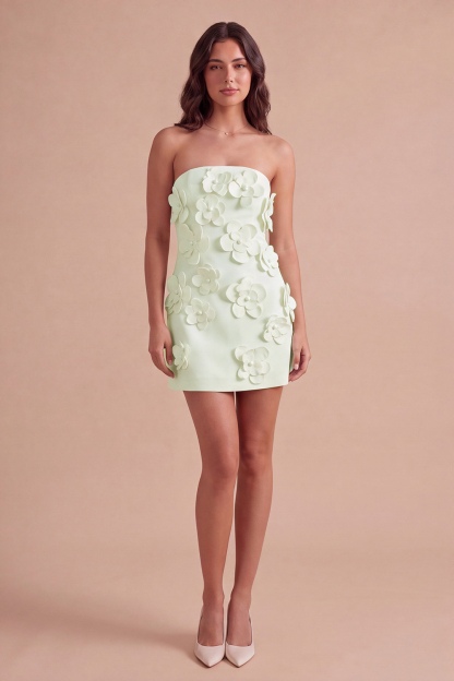 Hot Pink Floral Bodycon Strapless Short Homecoming Dress