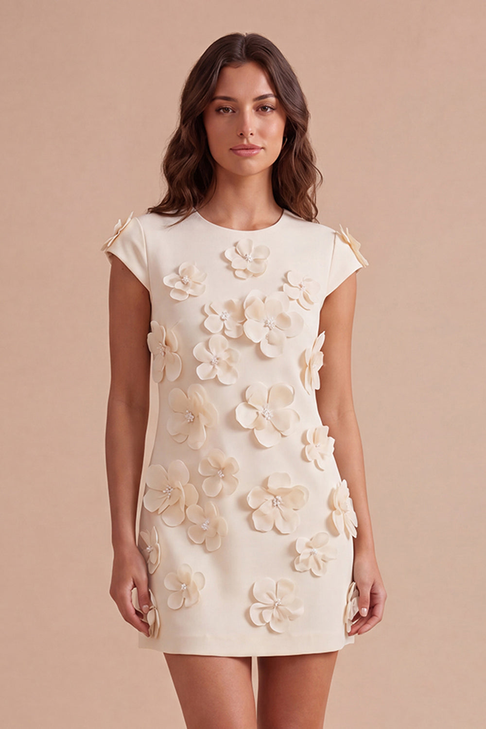 Yellow Floral Cap Sleeves Appliqued Short Homecoming Dress