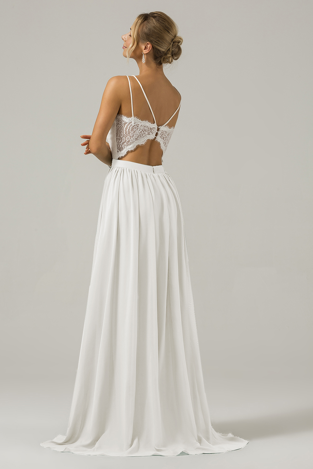 Eucalyptus A-Line Spaghetti Straps Pleated Long Bridesmaid Dress With Lace