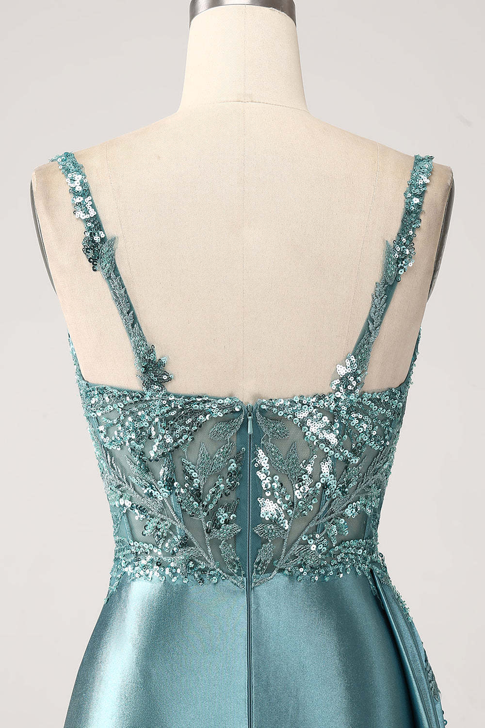 Dark Green Mermaid Corset Sequins Satin Prom Dress with Side Cape