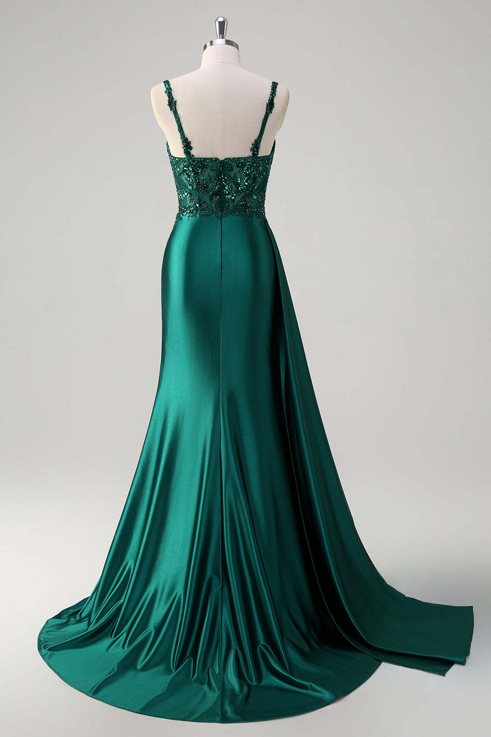 Dark Green Mermaid Corset Sequins Satin Prom Dress with Side Cape