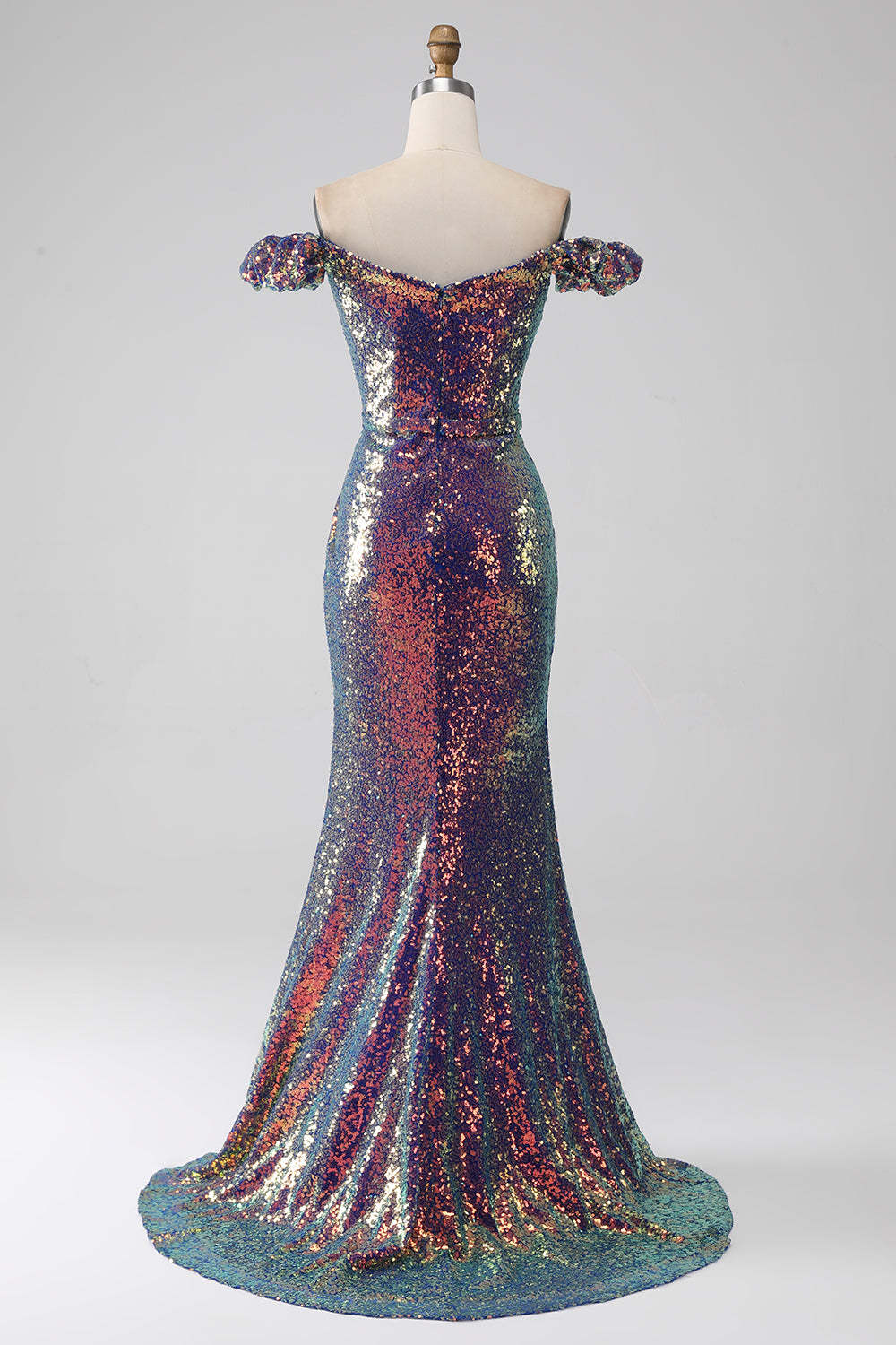 Sparkly Mermaid Off The Shoulder Purple Prom Dress with Slit