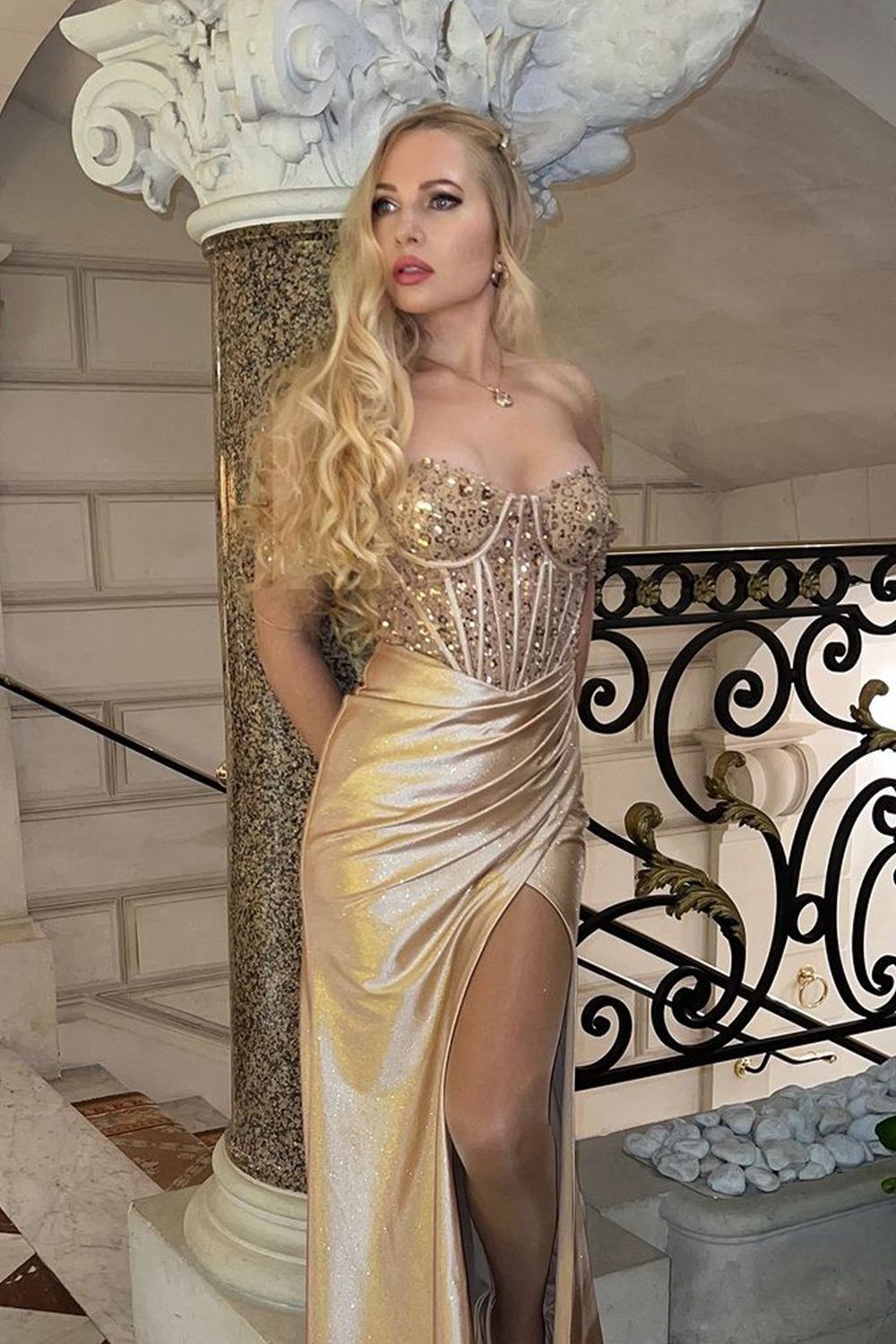 Mermaid Champagne Corset Prom Dress