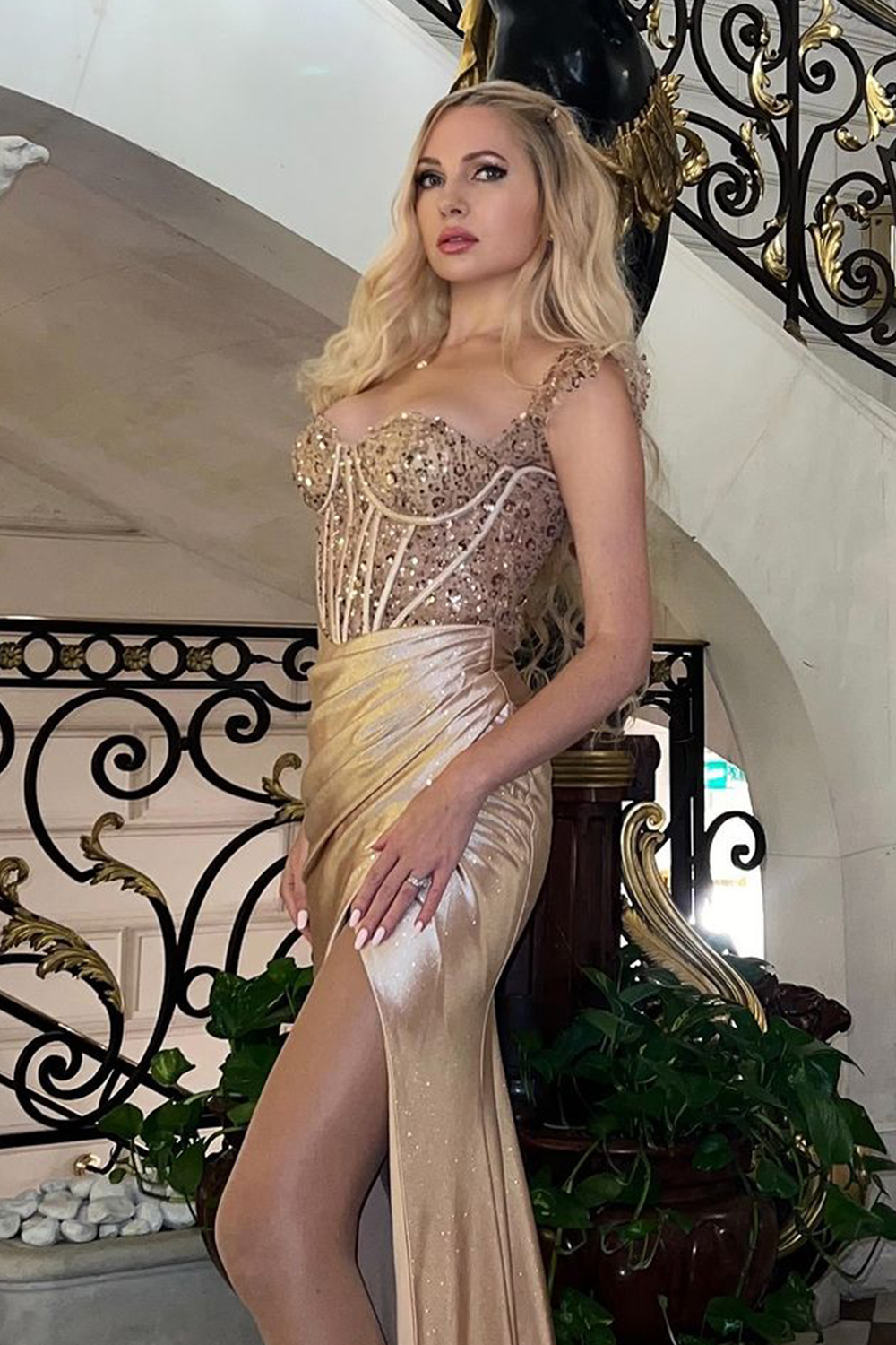 Mermaid Champagne Corset Prom Dress