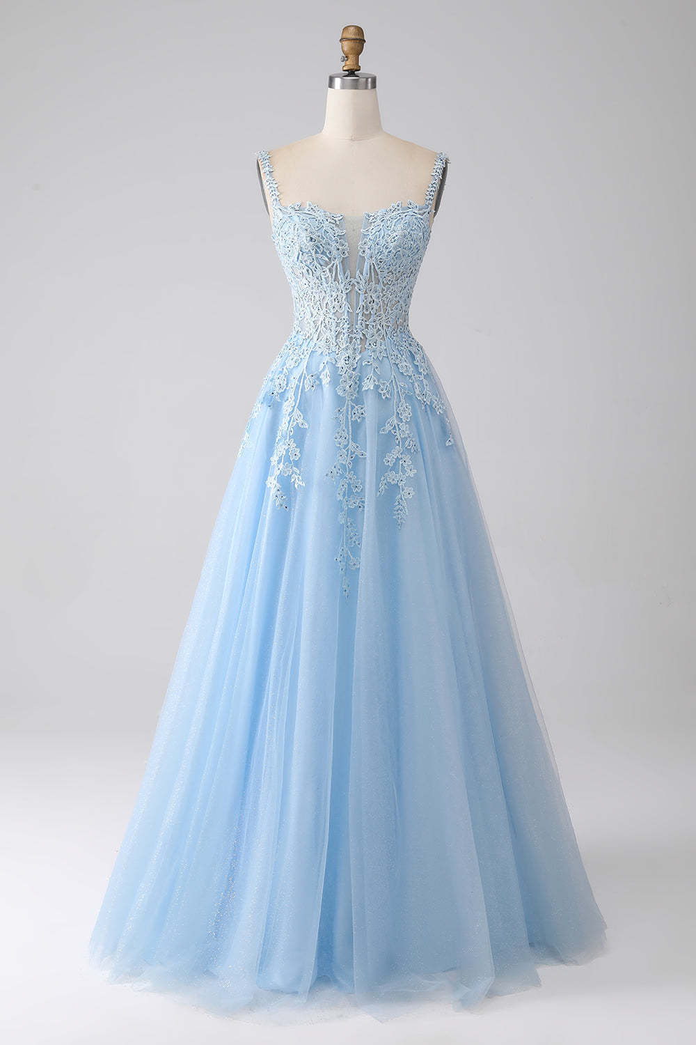 Leely Women Light Blue Corset Prom Dress with Appliques A-Line Sleeveless Party Dress