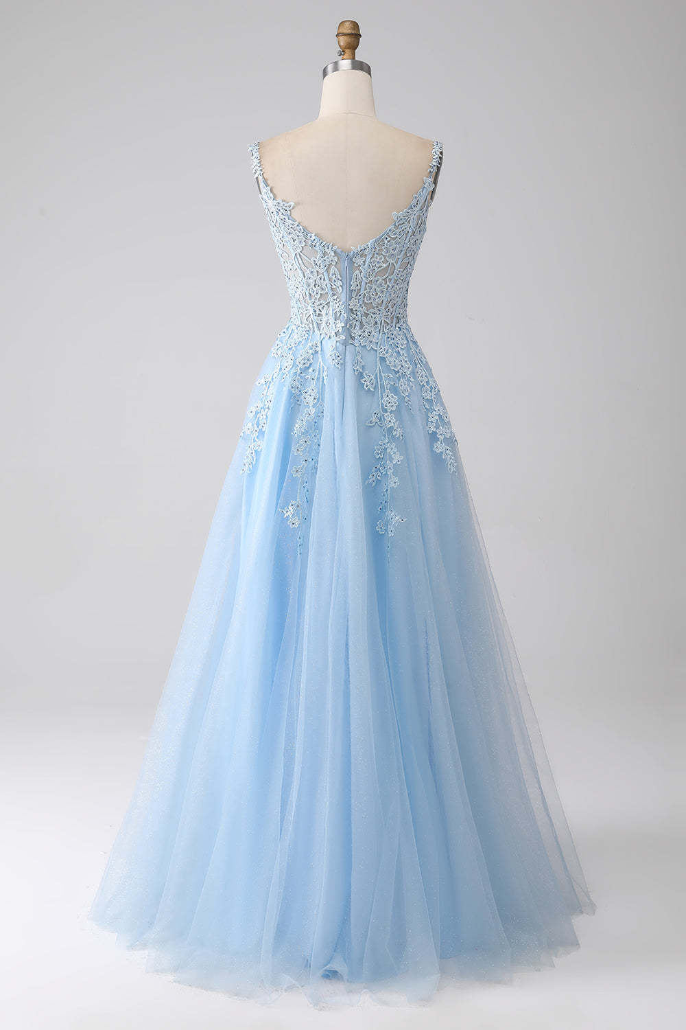 A-Line Light Blue Corset Prom Dress with Appliques