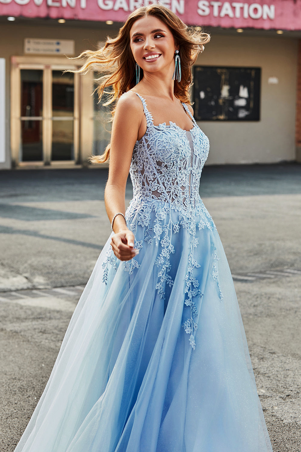 Pale blue long dress best sale