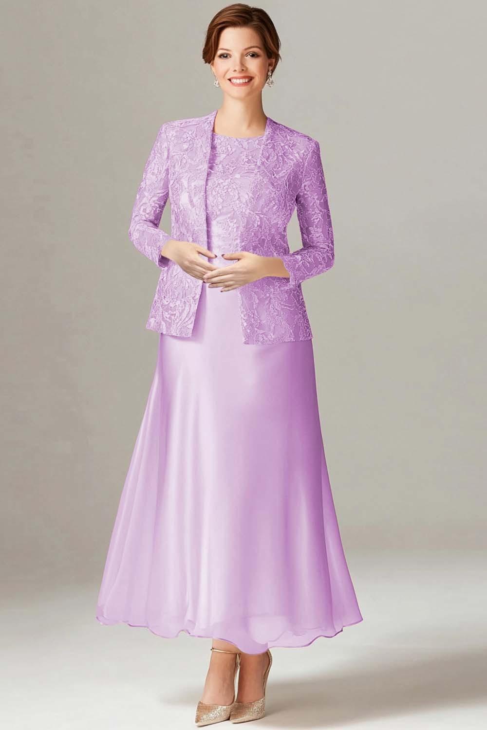 Champagne A-Line Mother of the Bride Dress with Lace Jacket