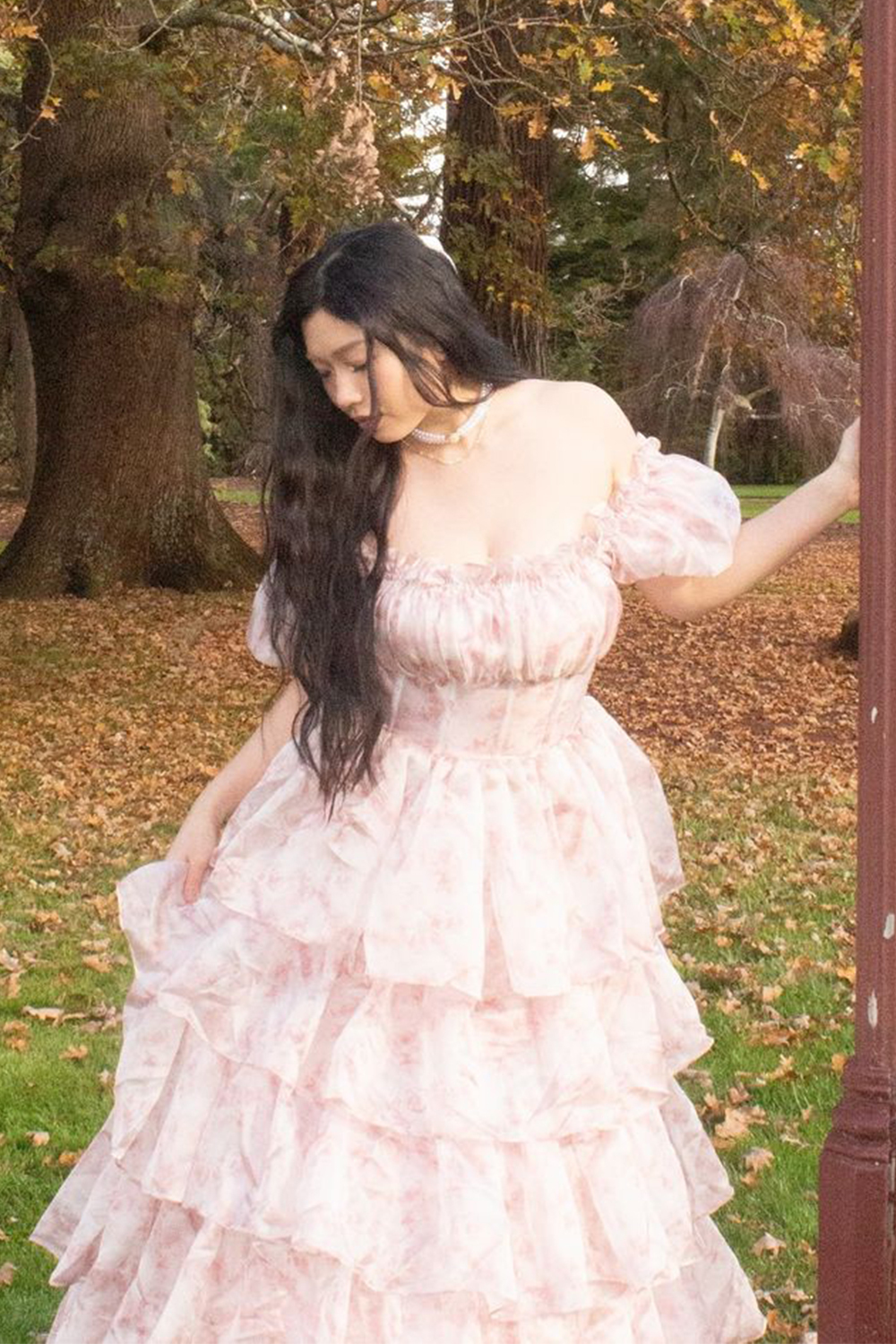 Light Blue Floral A Line Square Neck Tiered Long Prom Dress With Ruffles